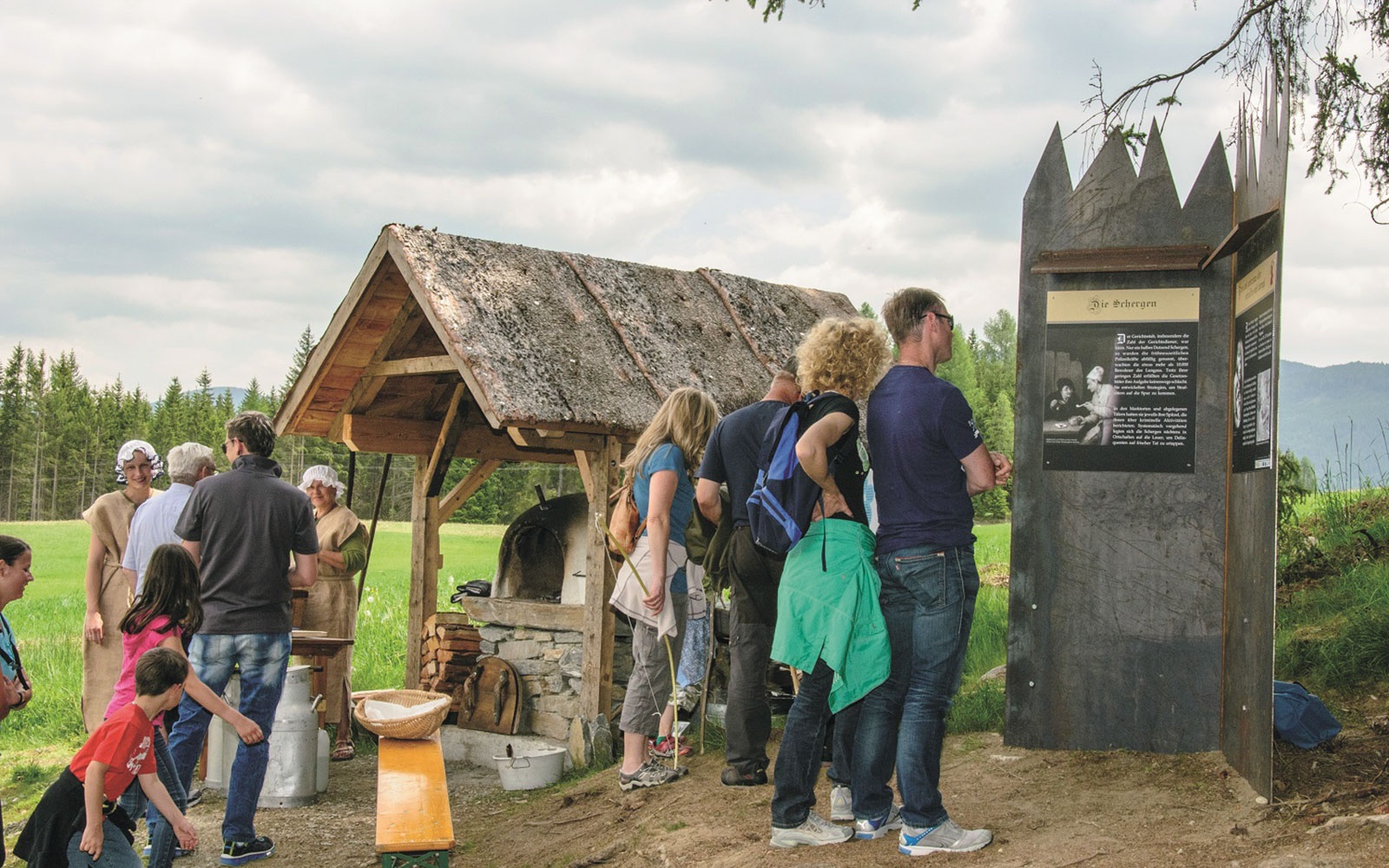 Information boards and historical displays on the Richtstättenweg