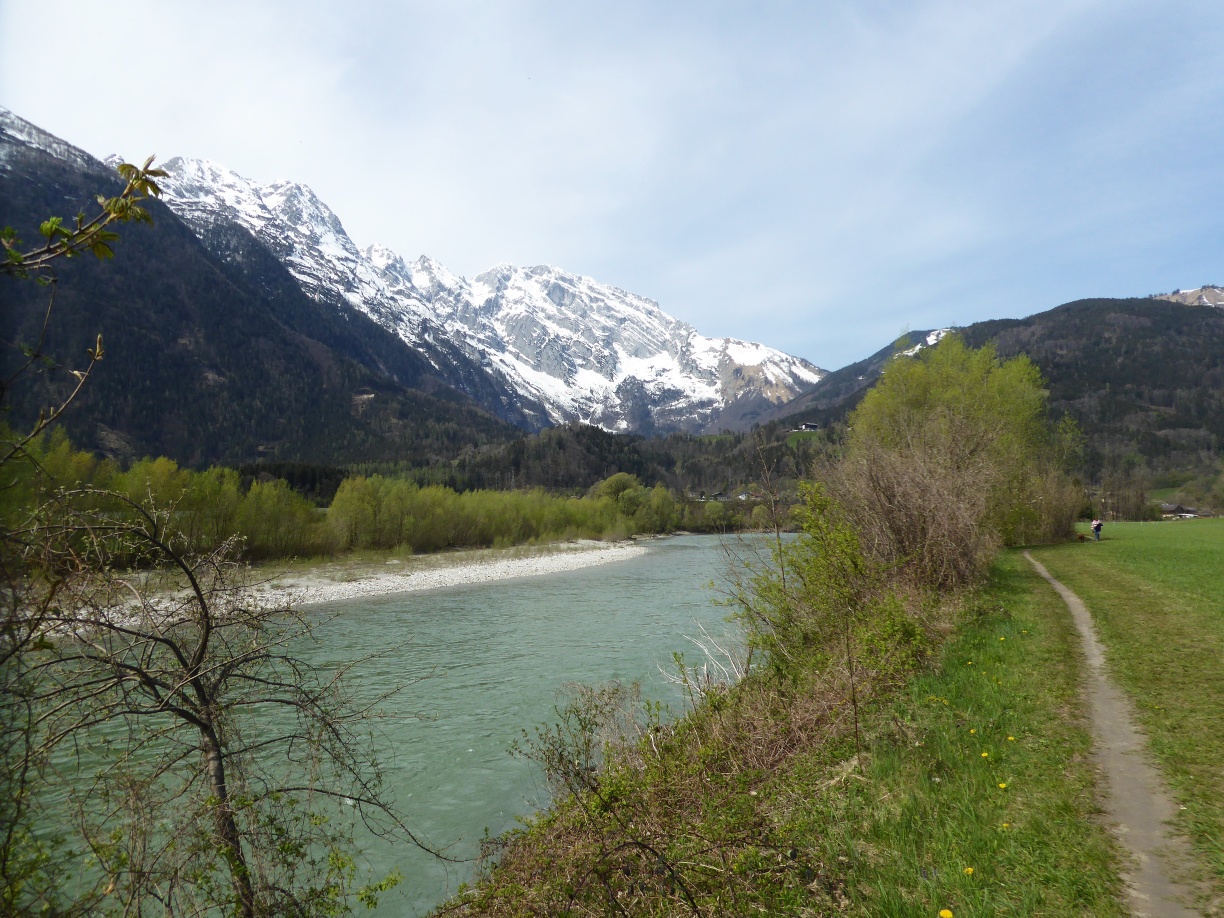 Die Salzach zwischen Golling und Kuchl mit dem Göllmassiv im Hintergrund.