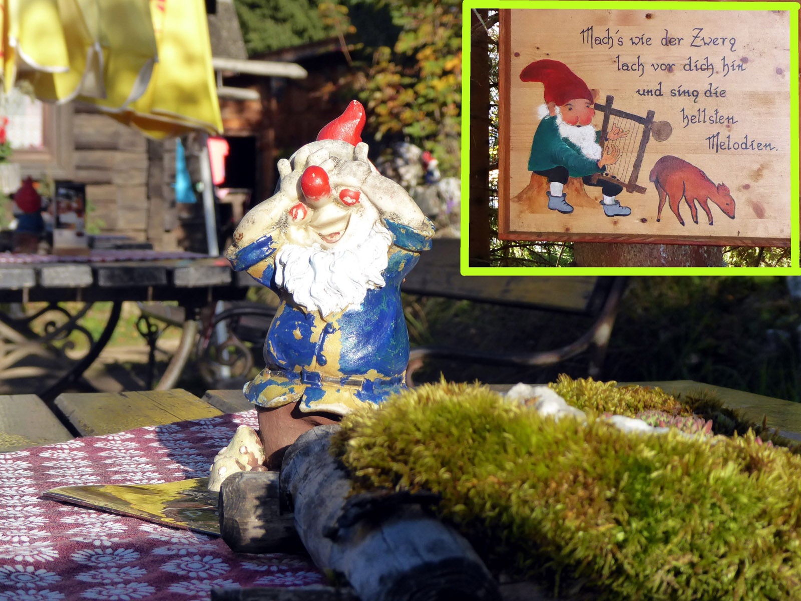 Dwarfs first along the path and then also at the pub table of Poserhöhe.